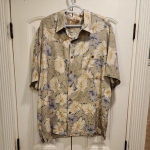 MEN'S XL 100% SILK TROPICAL FLORAL BUTTON DOWN SHORT SLEEVE RELAXED BEECHY LOOK